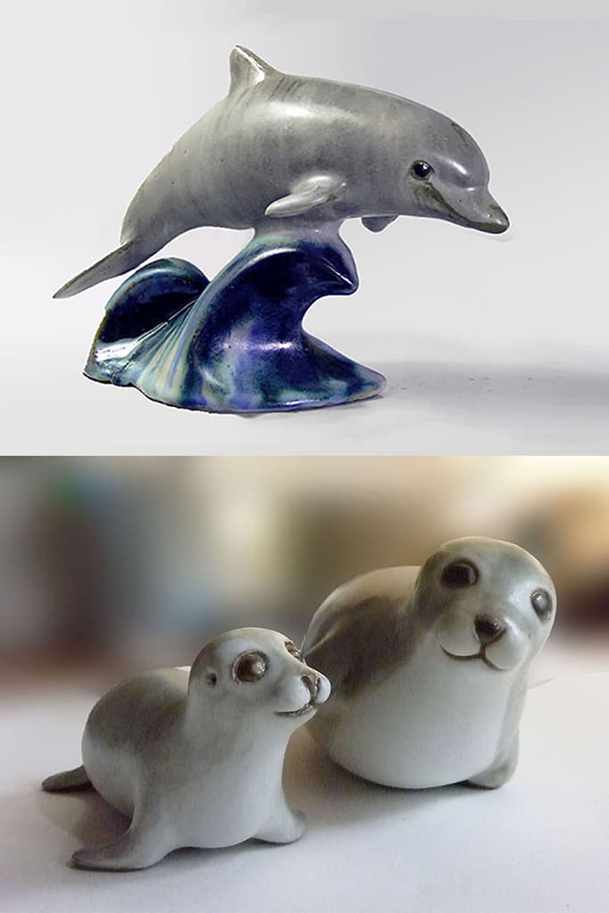 Dolphin on a Wave, Mother Seal and Baby Seal by Andersen Design