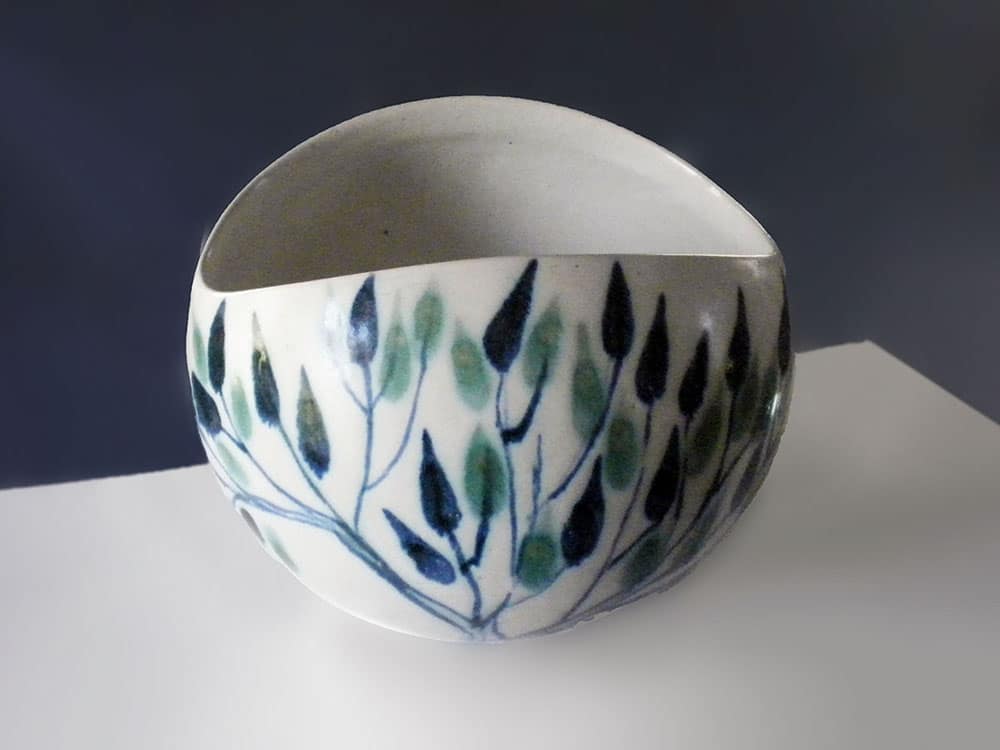 Large Salad Bowl in Blue Green Leaf by Brenda