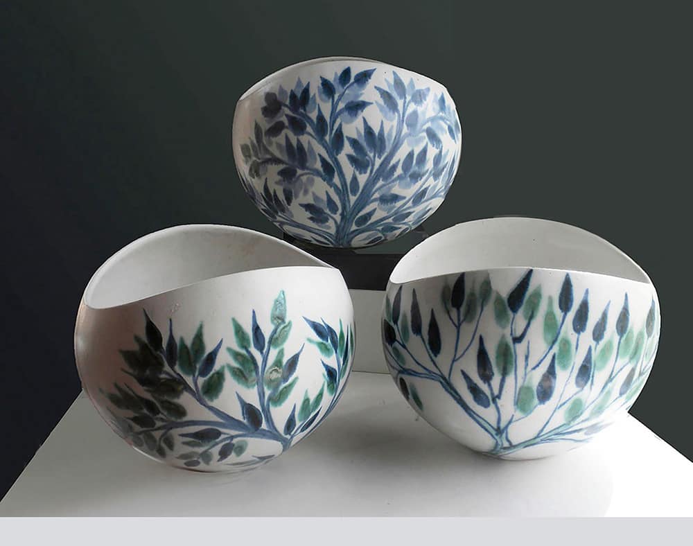 Three Large Salad Bowls in Leaf Pattern
